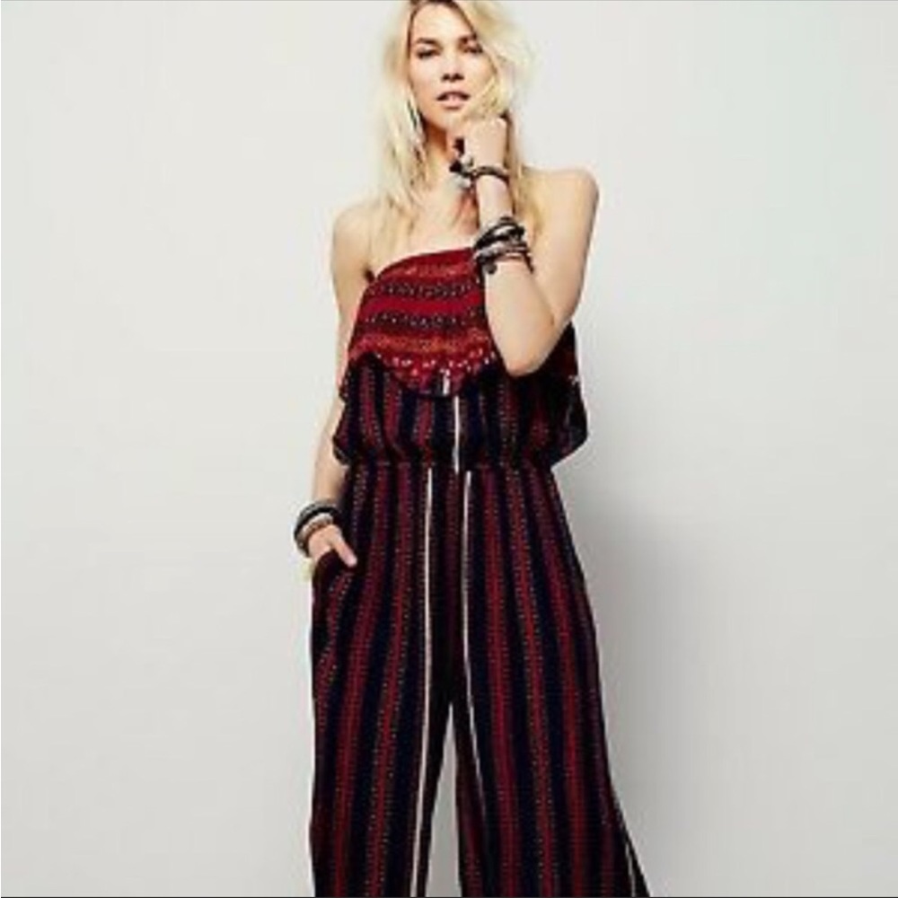Free People Simone Flounce Boho Strapless Jumpsuit - Picture 2 of 15